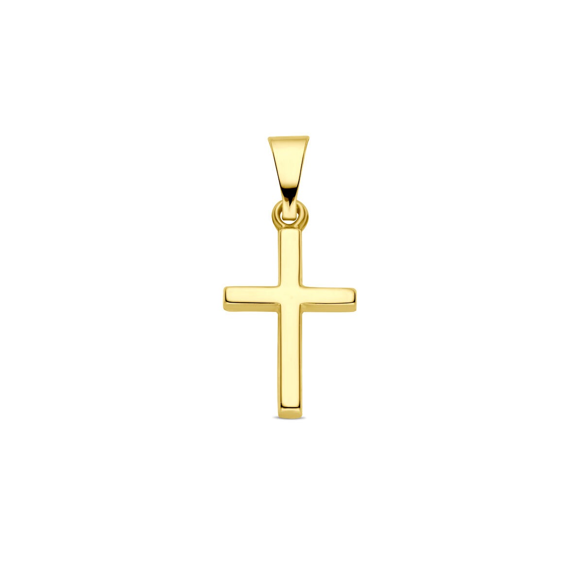 Pendentif croix en or jaune 9 carats, finition lisse et brillante.