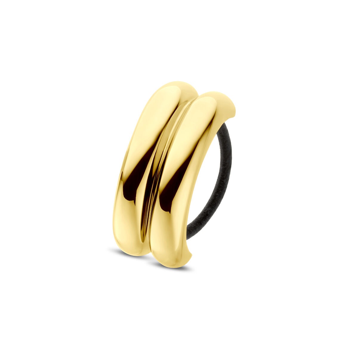 Bracelet jonc en acier avec ionisation dorée, de forme ondulée, mesurant 76 mm.