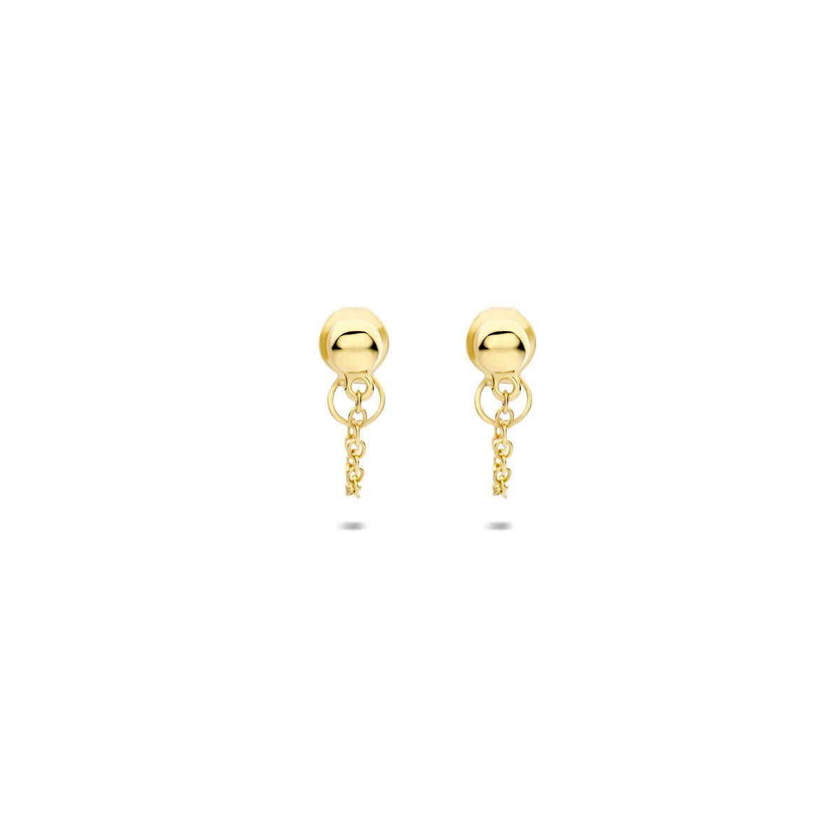 Boucles d'oreilles en argent 925 doré avec une boule et une chaîne suspendue.