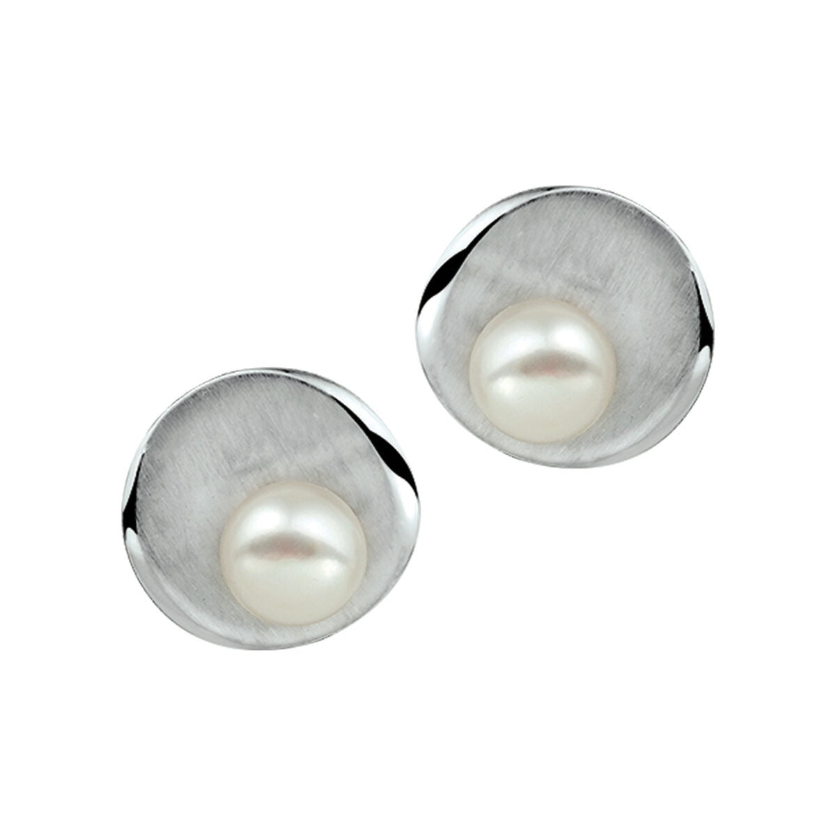 Boucles d'oreilles en argent rhodié avec perles, finition polie et mate.