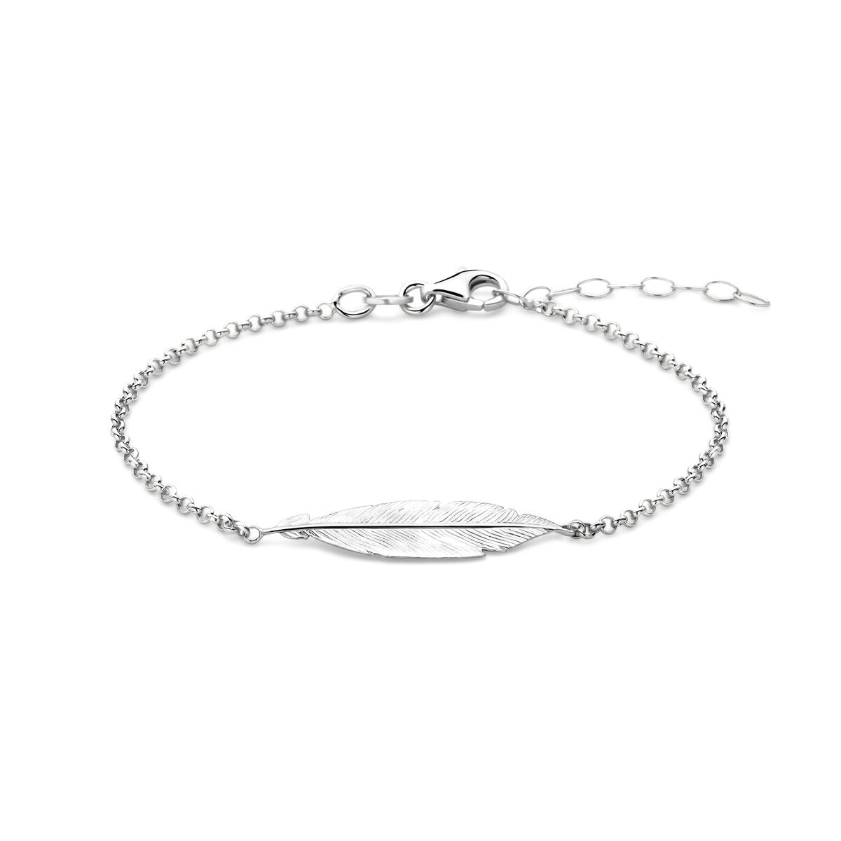 Bracelet en argent rhodié avec motif de plume en 925.