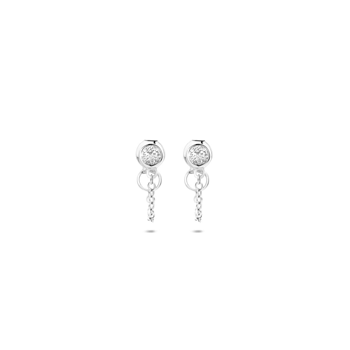 Boucles d'oreilles en argent rhodié 925 avec zirconia, présentant un design élégant et suspendu.