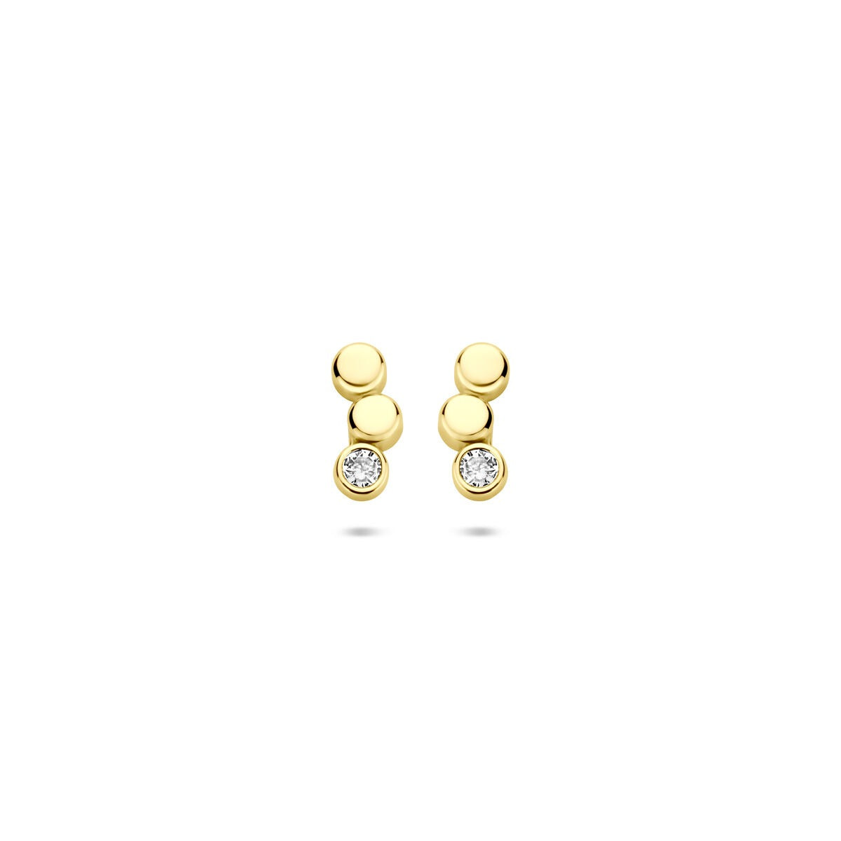Boucles d'oreilles en or jaune 14 carats avec zirconia, mesurant 8,5 x 3,5 mm.