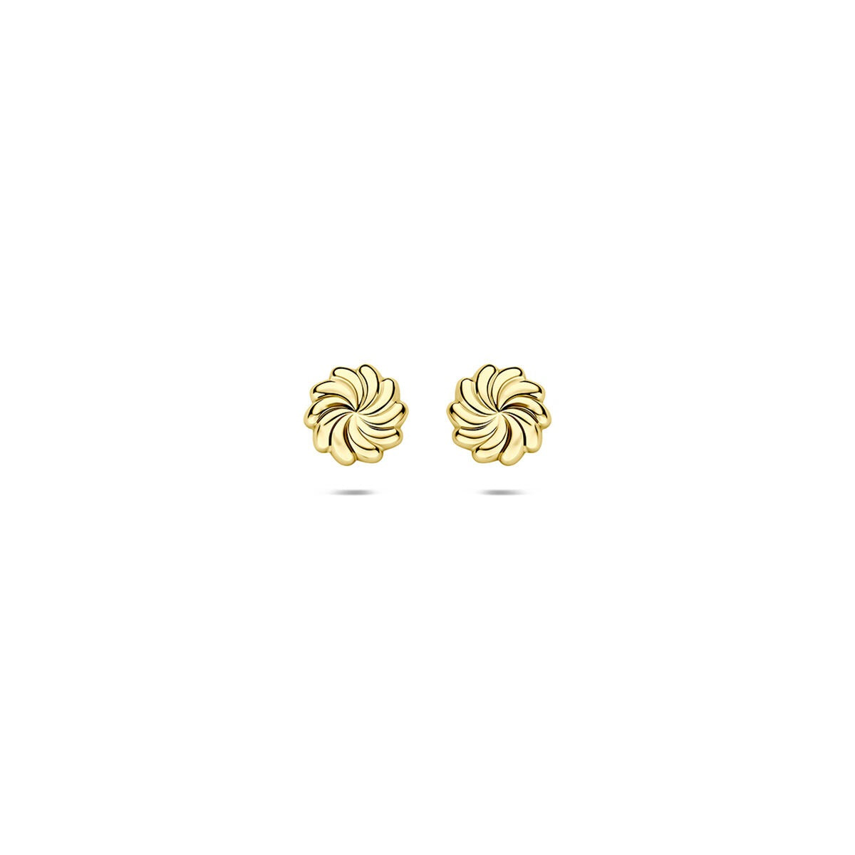 Boucles d'oreilles en or jaune 9 carats, en forme de spirale avec un design ondulé.
