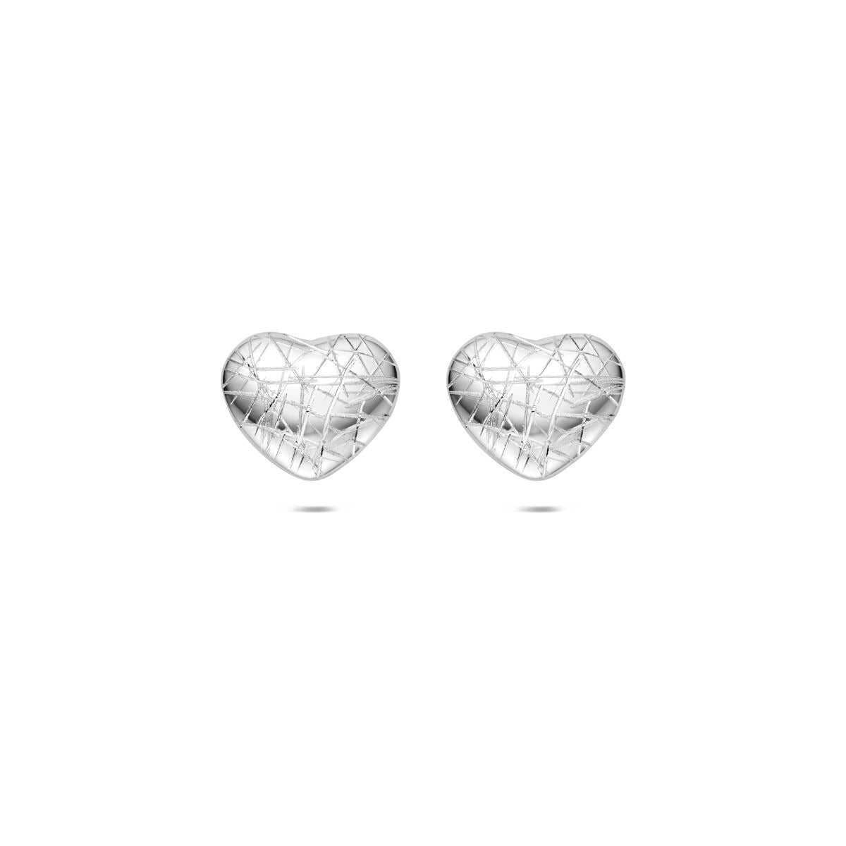 Boucles d'oreilles en argent 925 en forme de cœurs, avec un motif géométrique.