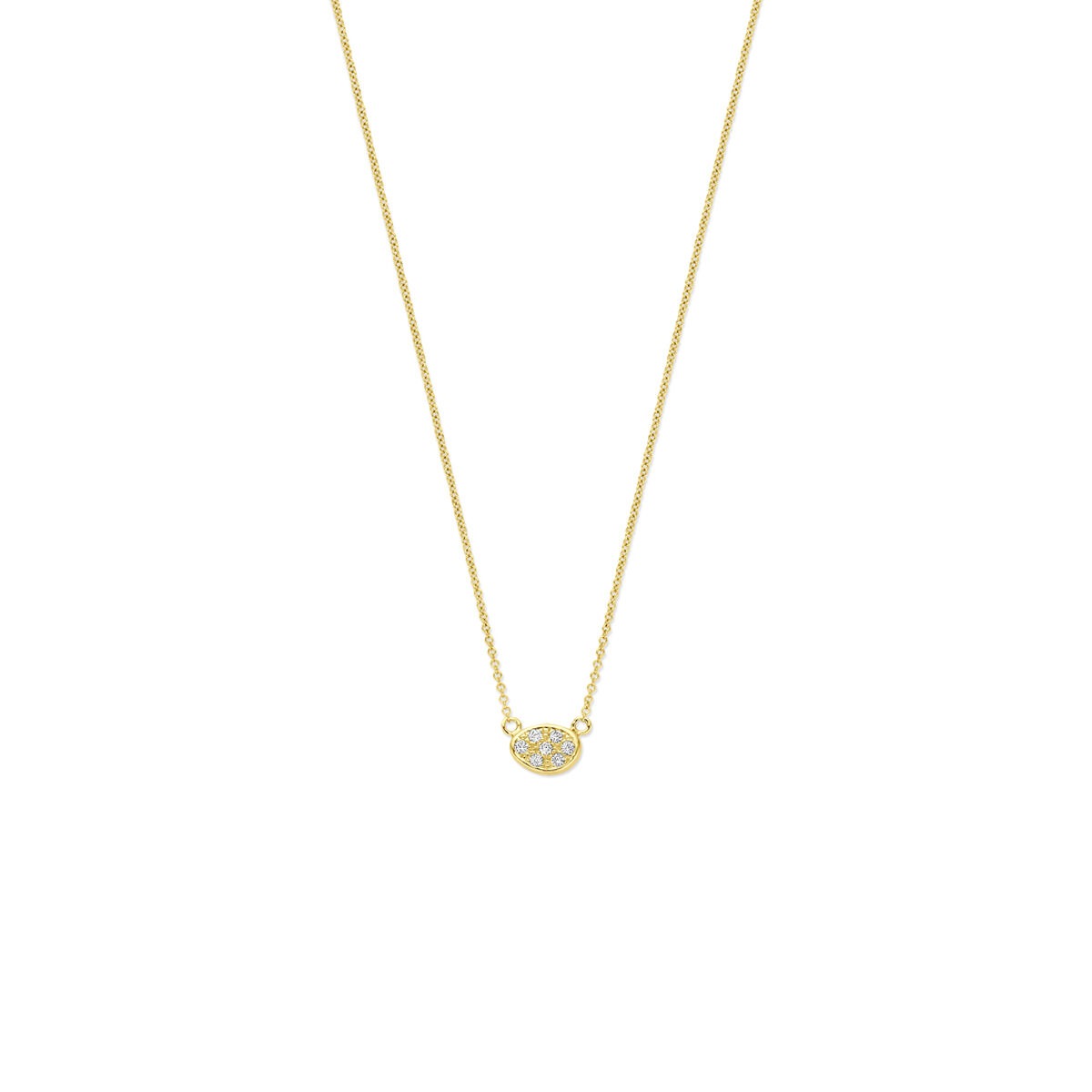 Collier en or jaune 14 carats avec un pendentif en diamant, design intemporel et délicat.