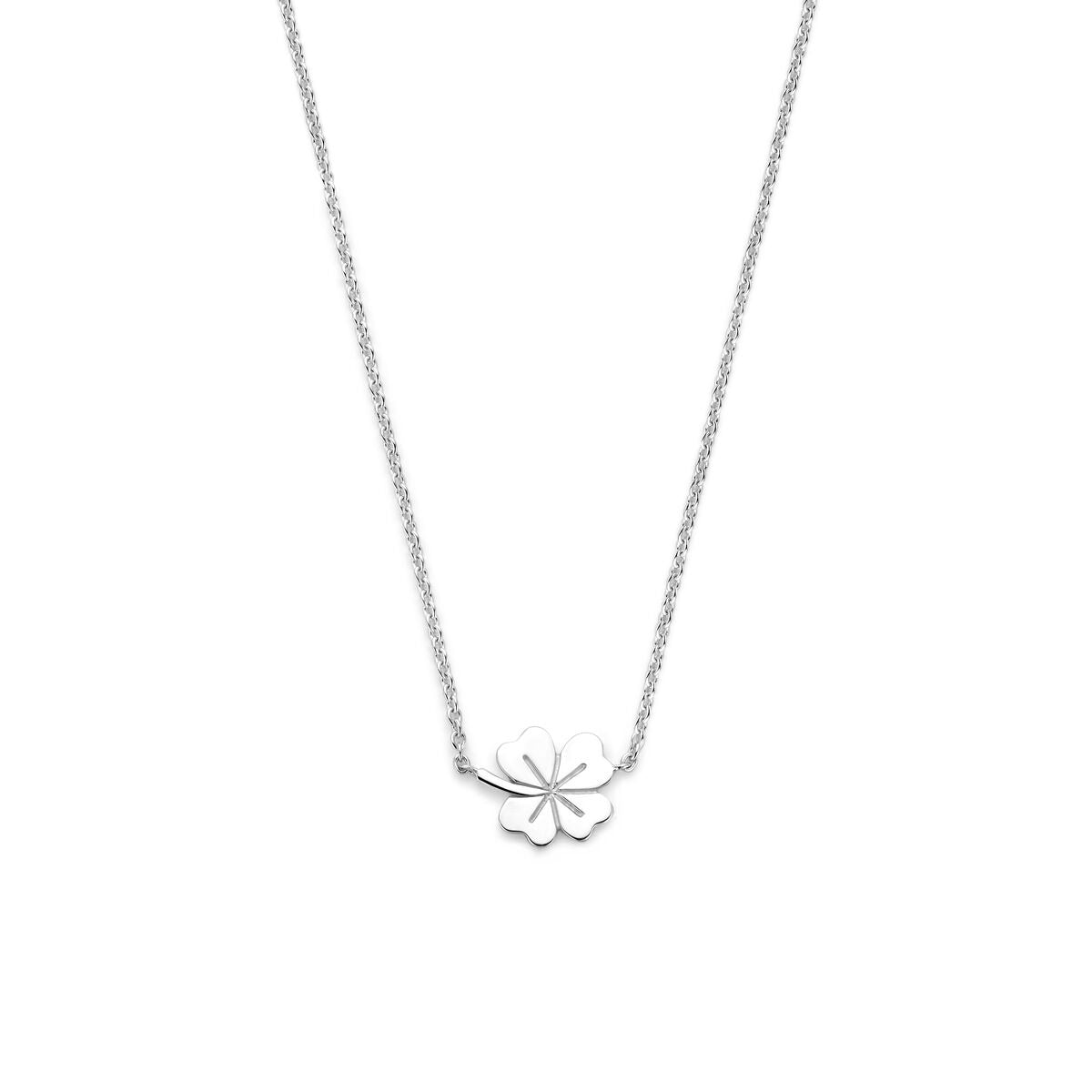 Collier en argent 925 rhodié avec un pendentif en forme de trèfle.