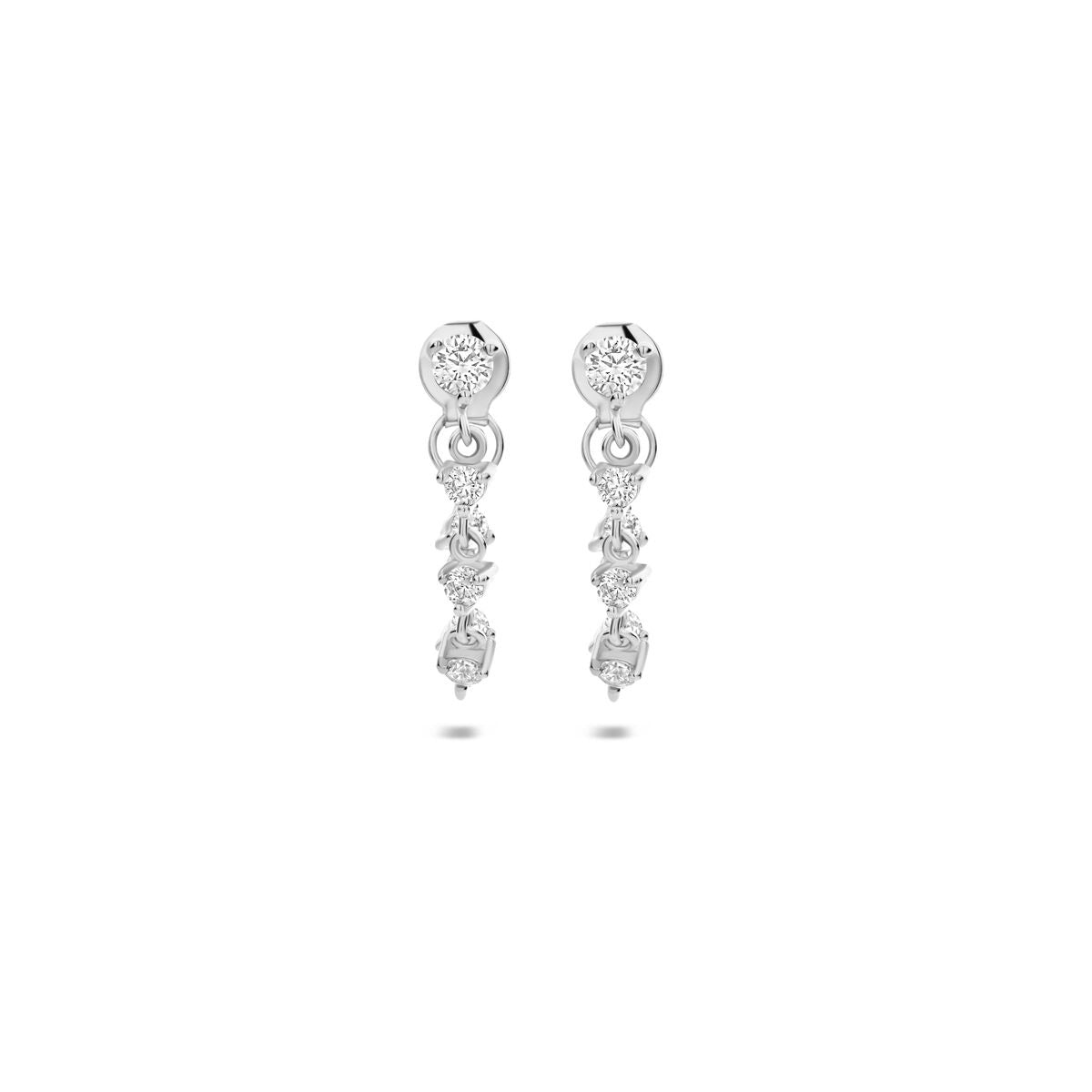 Boucles d'oreilles en argent rhodié avec zirconia, longueur de 40 mm, en sertissage brillant.