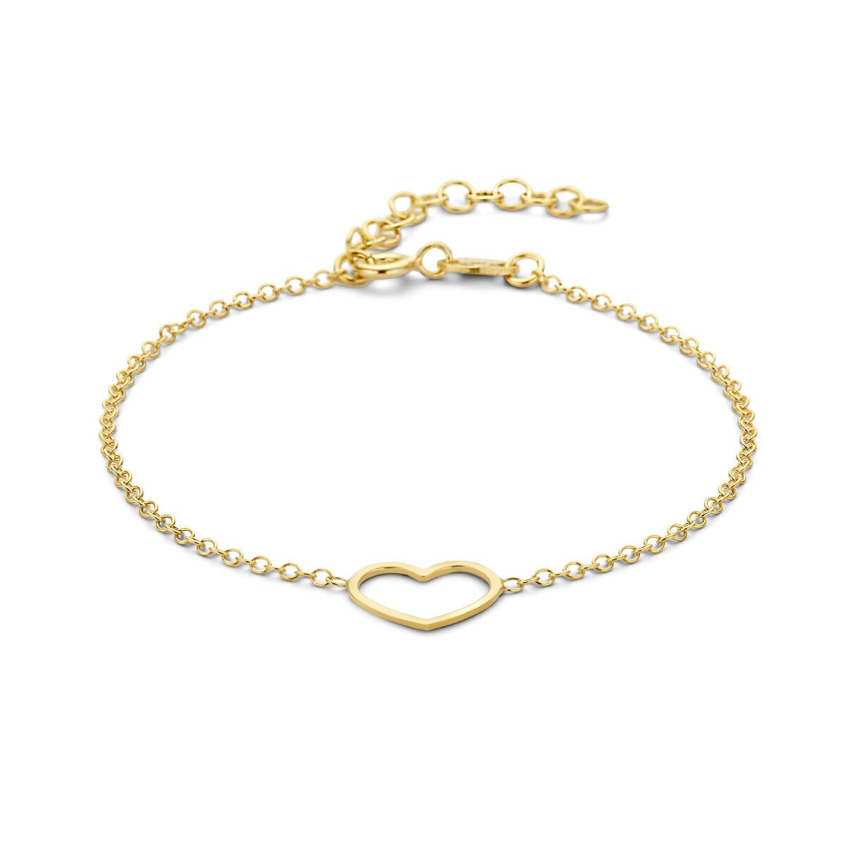 Bracelet en argent doré avec un motif en forme de cœur, symbole d'amour.