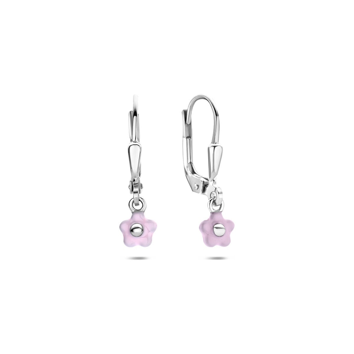 Gerhodineerd 925 zilveren bloem oorhangers met roze emaille