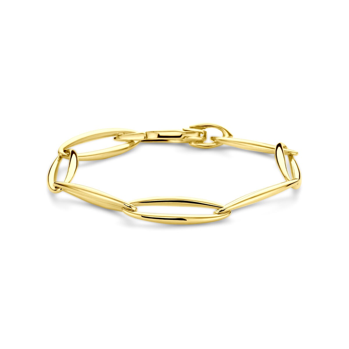 Bracelet en or jaune 14 carats avec maillons ovales, largeur de 9,5 mm et longueur de 20 cm.