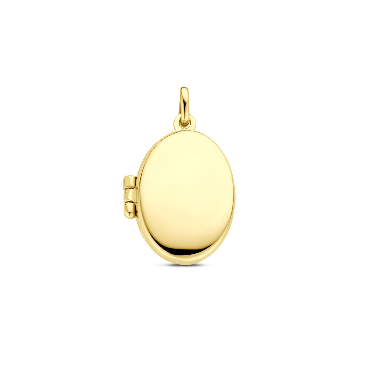 Pendentif ovale en or jaune 14 carats, finition lisse et brillante.