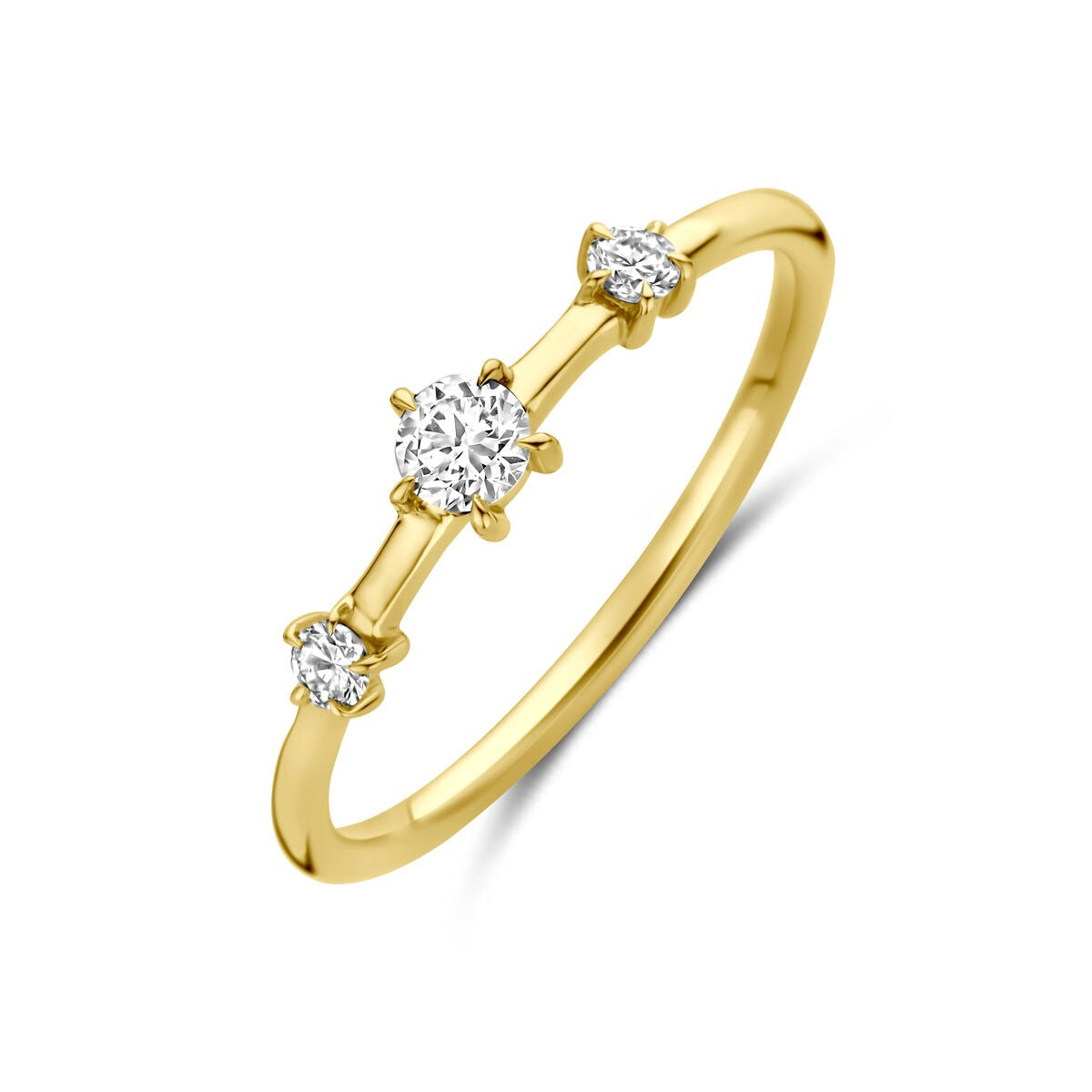 Bague en or jaune 14 carats avec trois diamants de laboratoire de 0,20 ct.