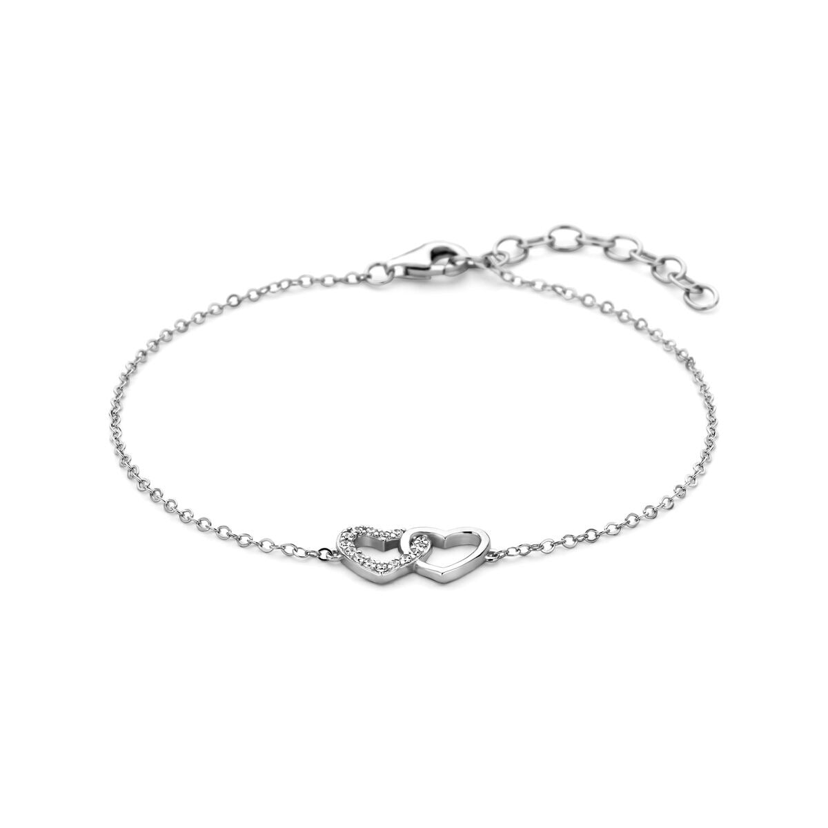 Bracelet en argent rhodié avec des cœurs et zirconia.