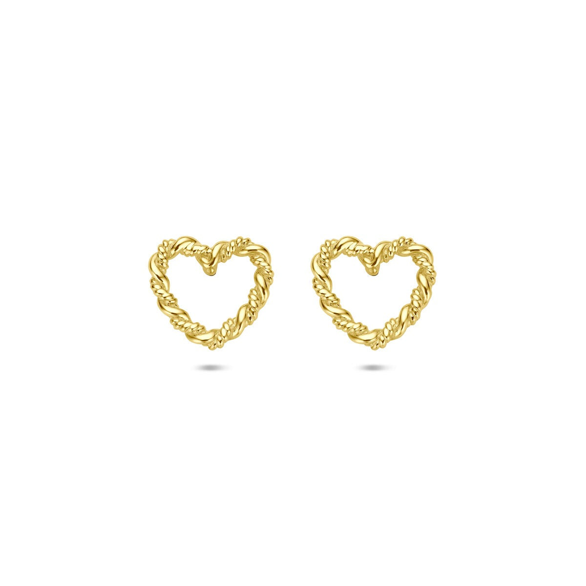 Boucles d'oreilles en or jaune 14 carats en forme de cœurs tressés.