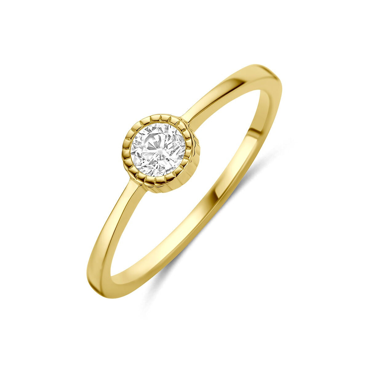 Bague en or jaune 9 carats avec un zirconium central.
