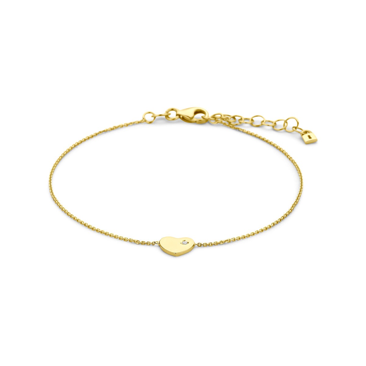 Bracelet en or jaune 9 carats avec un cœur et un zircon.