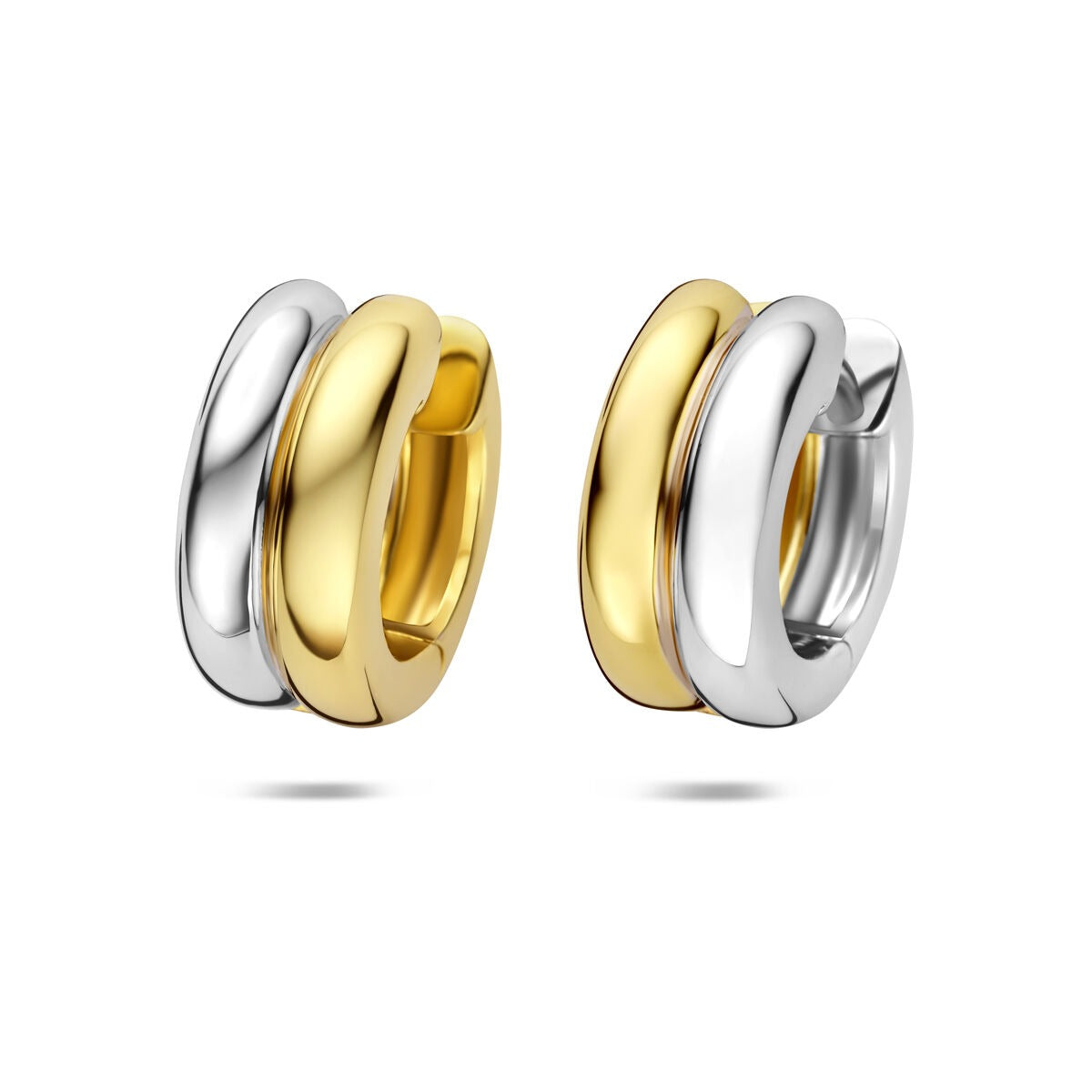 Boucles d'oreilles en argent 925, dorées et rhodiées, avec un design en deux tons.
