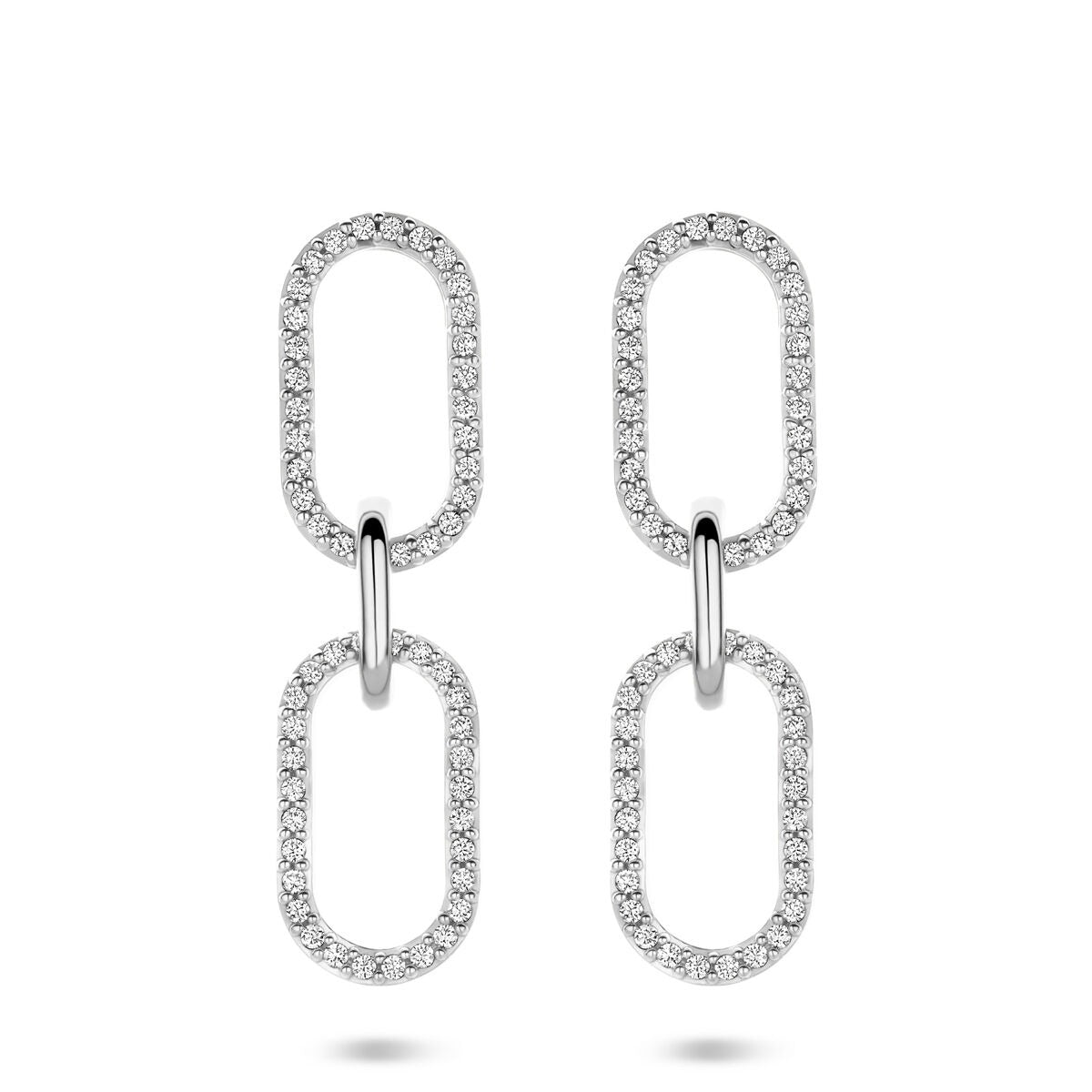 Boucles d'oreilles en argent avec zirconia, de forme ovale, mesurant 33 mm.