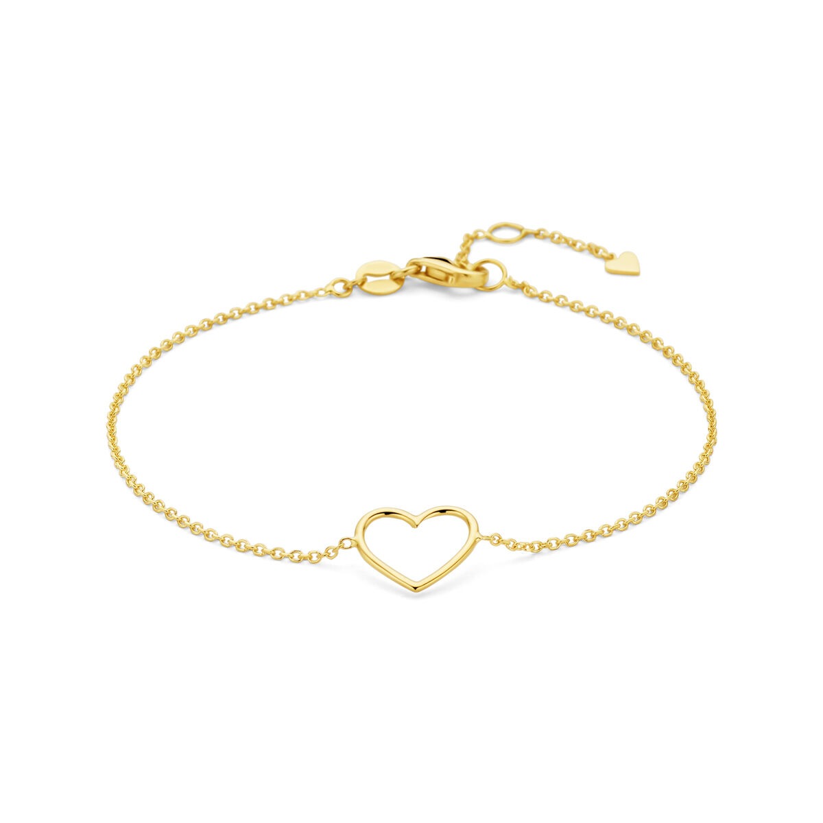 Bracelet en or 14 carats avec un cœur ouvert, délicate chaîne dorée.