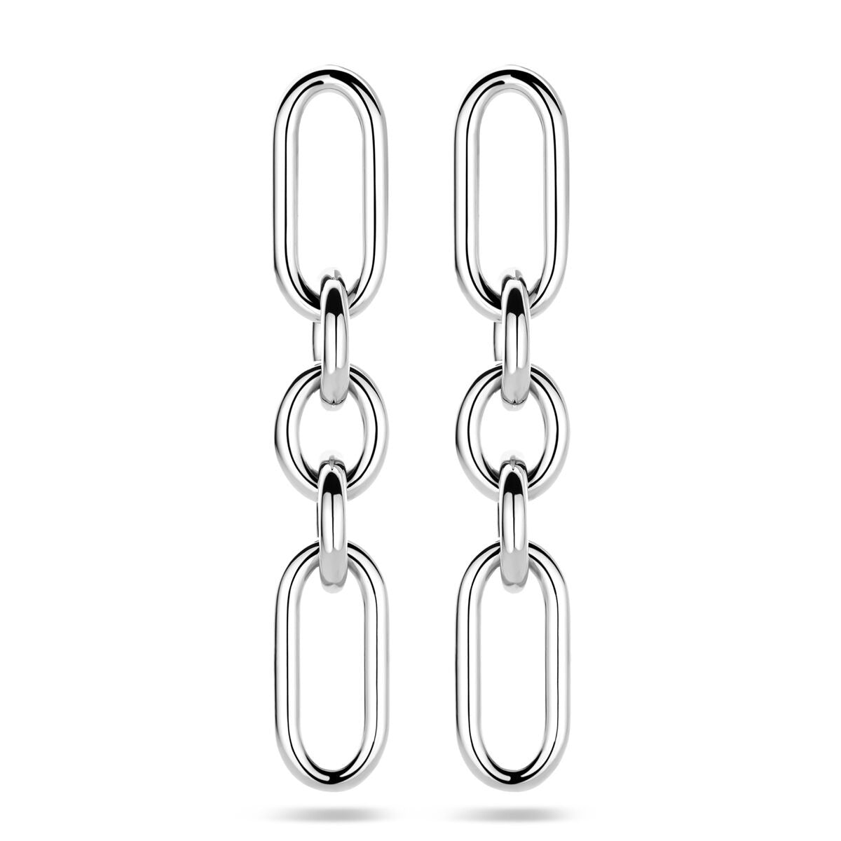 Boucles d'oreilles en argent rhodié, composées de maillons ovales, mesurant 48 mm de hauteur.