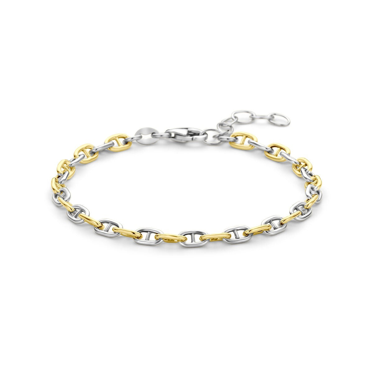 Bracelet marine en argent 925, doré et rhodié, avec maillons alternés argentés et dorés.