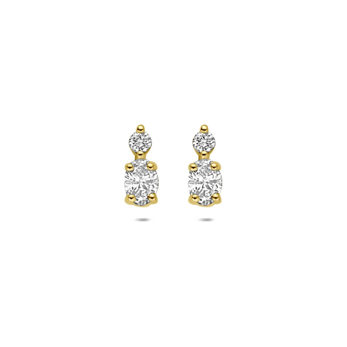 Boucles d'oreilles en or jaune 14 carats avec diamants cultivés en laboratoire, présentant un design élégant à deux niveaux.
