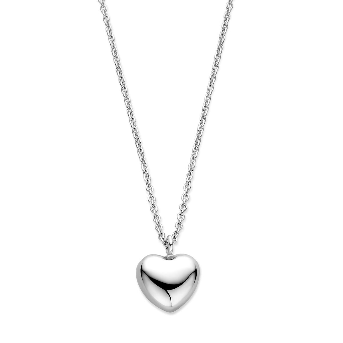 Collier en argent rhodié avec un pendentif en forme de cœur poli.