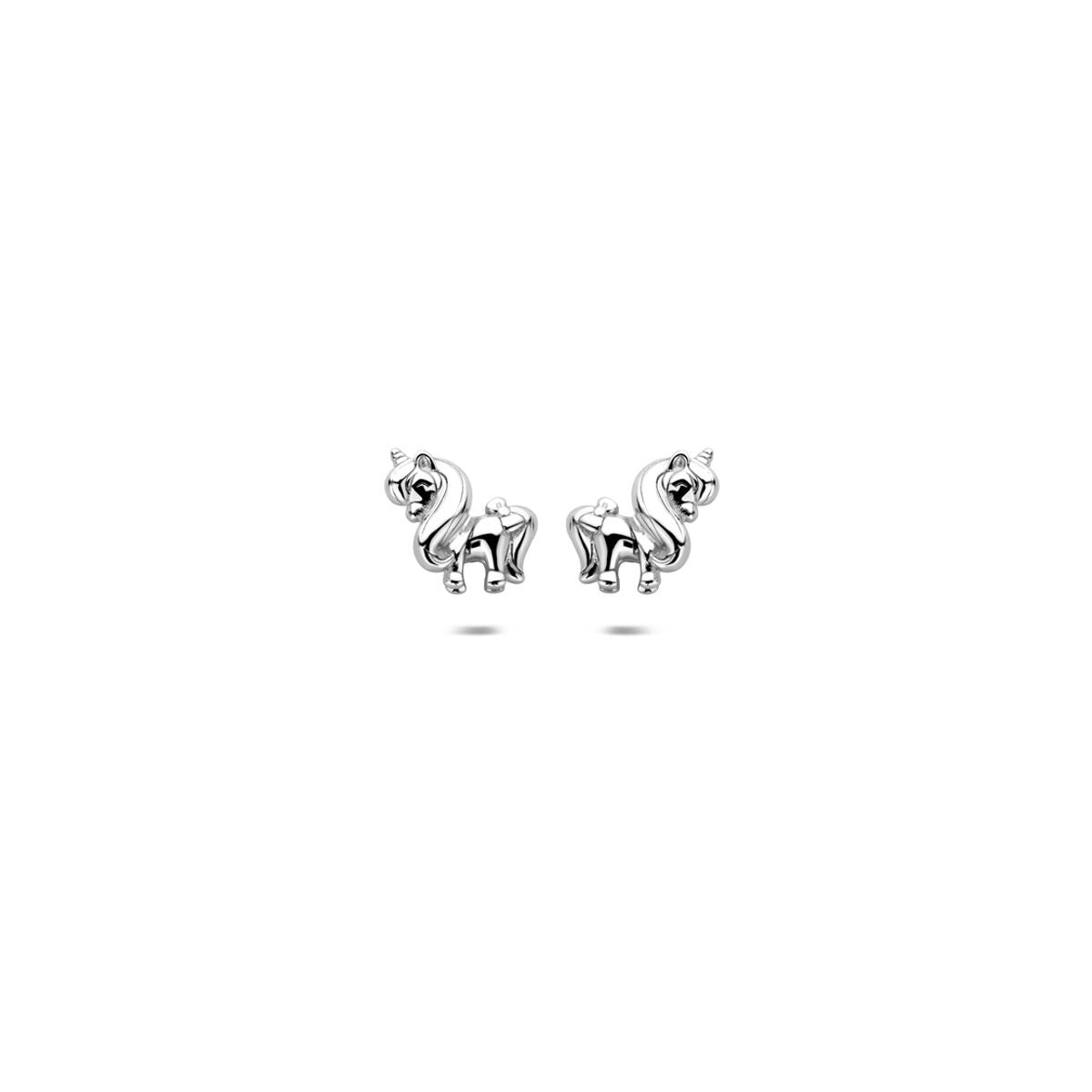 Boucles d'oreilles en argent en forme de licorne, mesurant 5,5 x 6,5 mm.