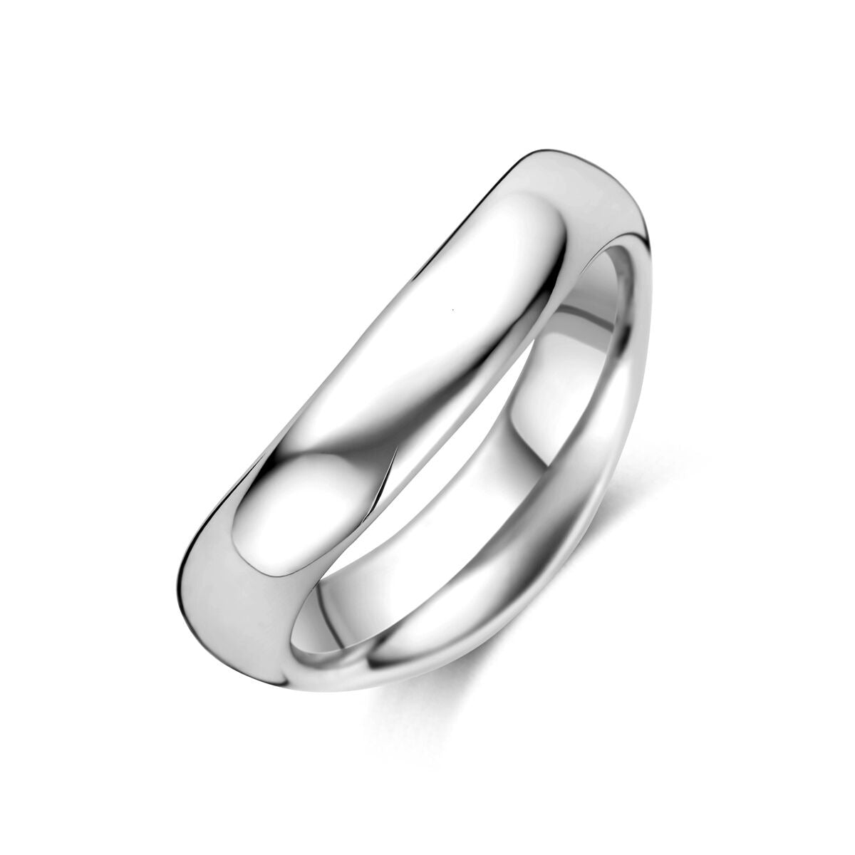 Bague en argent rhodié avec une finition lisse et brillante.