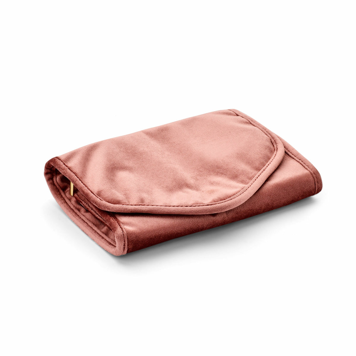 Boîte à bijoux rose, en satin, pliée, avec une finition lisse et élégante.