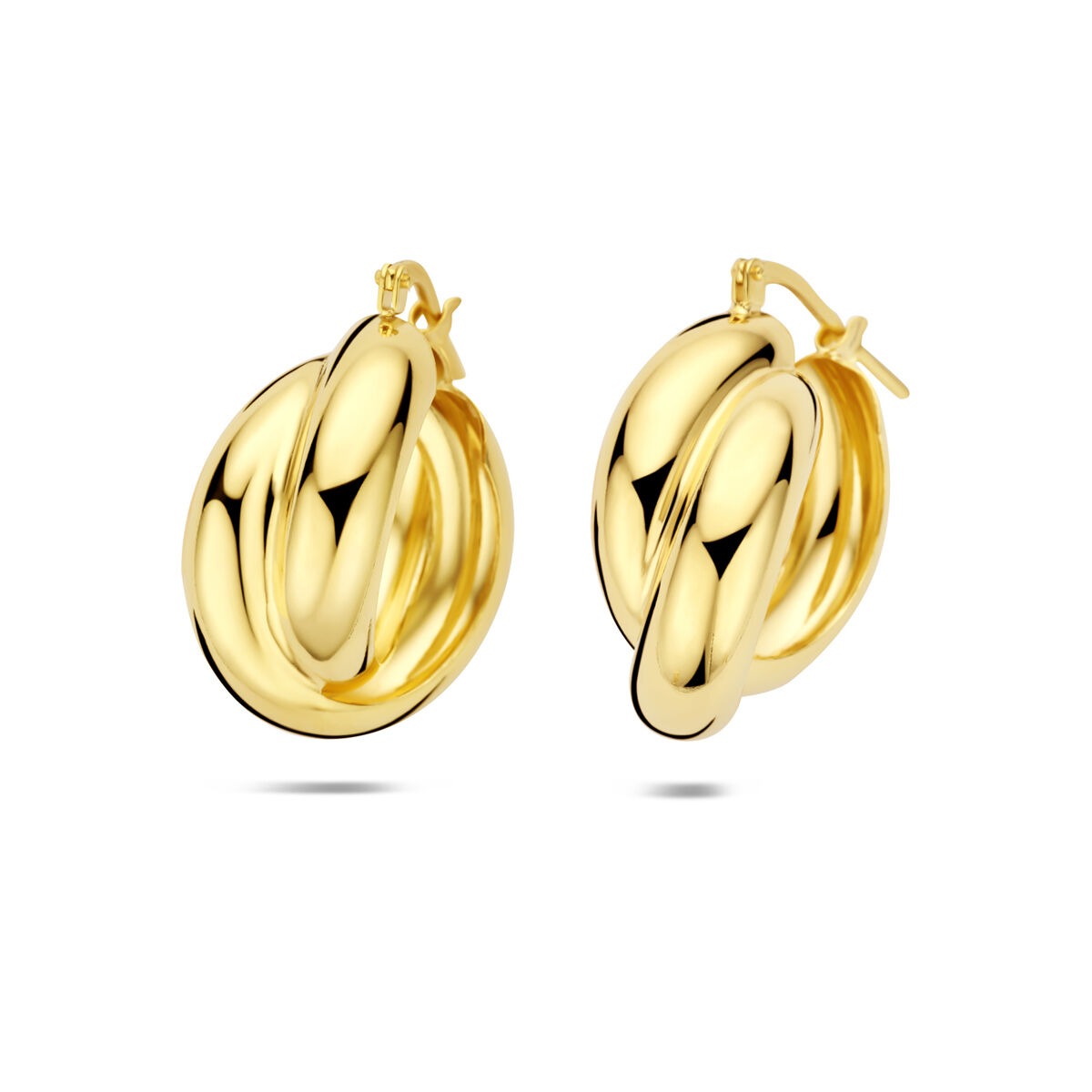 Boucles d'oreilles dorées en argent 925, de forme ovale et lisse, mesurant 24,5 x 11 mm.