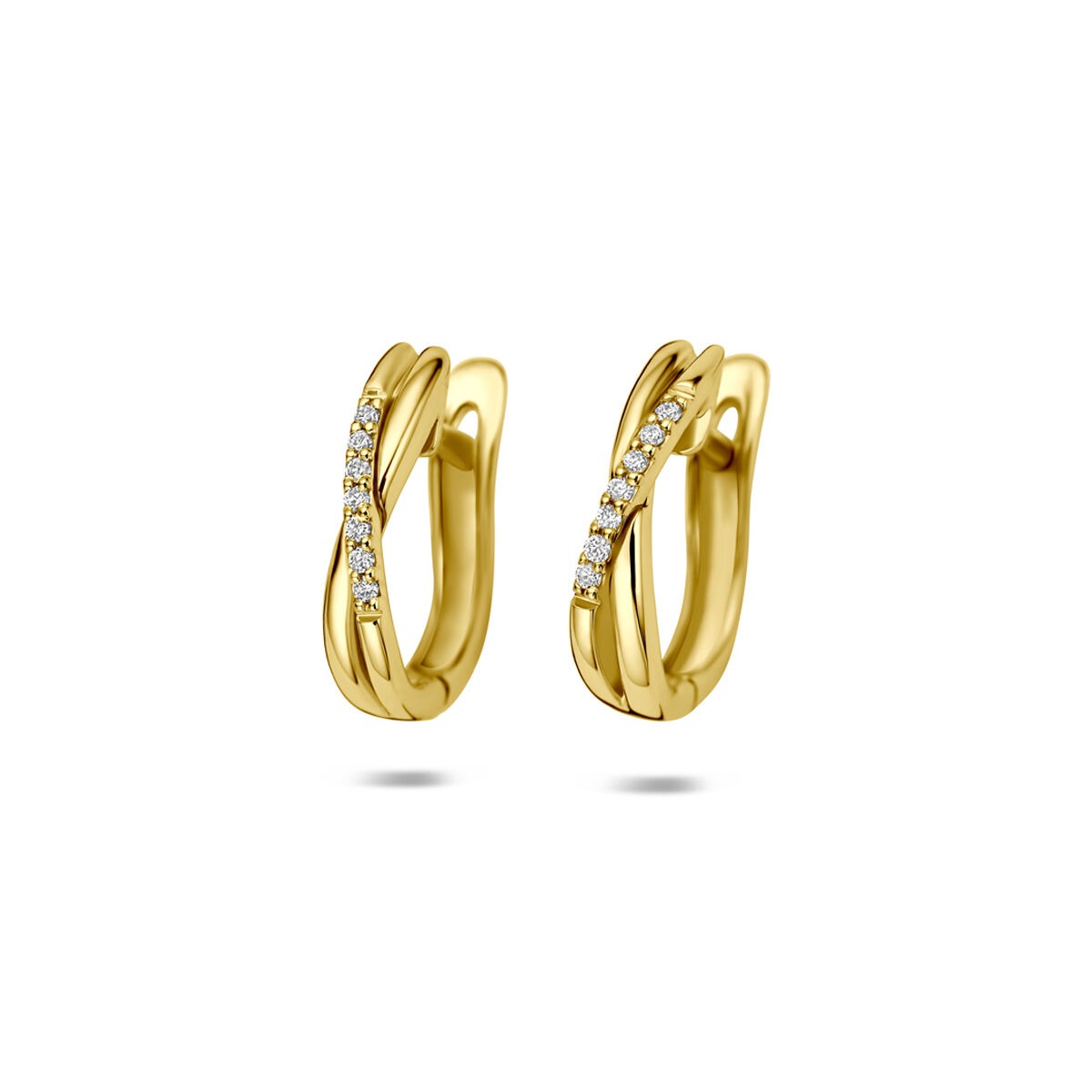 Boucles d'oreilles en or jaune 14 carats avec des diamants cultivés en laboratoire, au design enroulé.