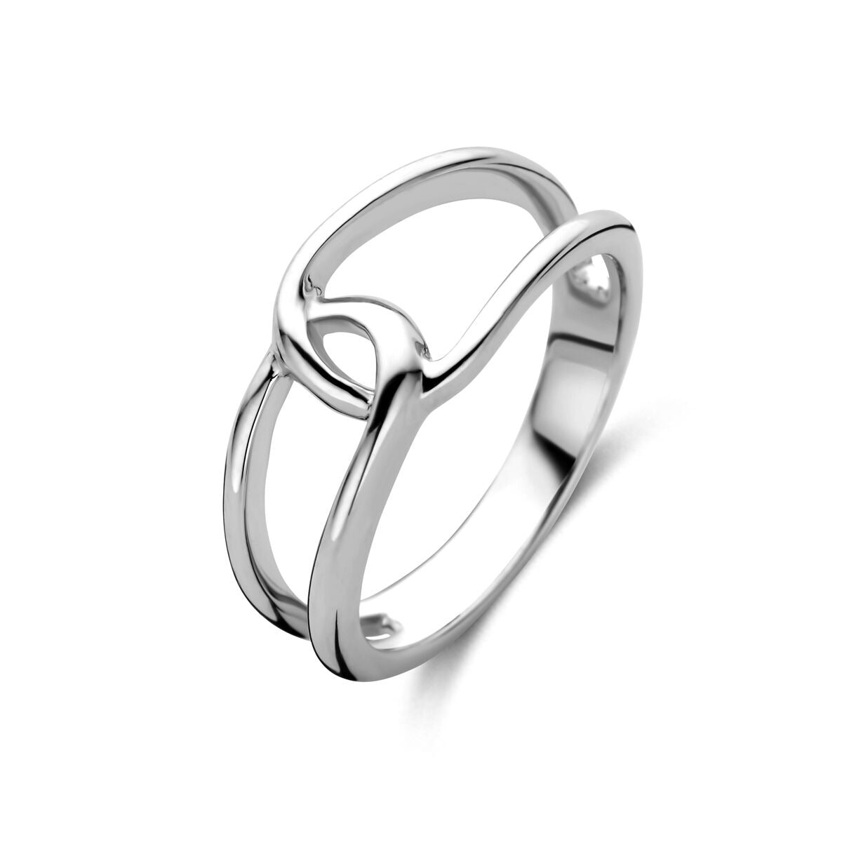 Bague en argent rhodié de 9 mm avec un design entrelacé.