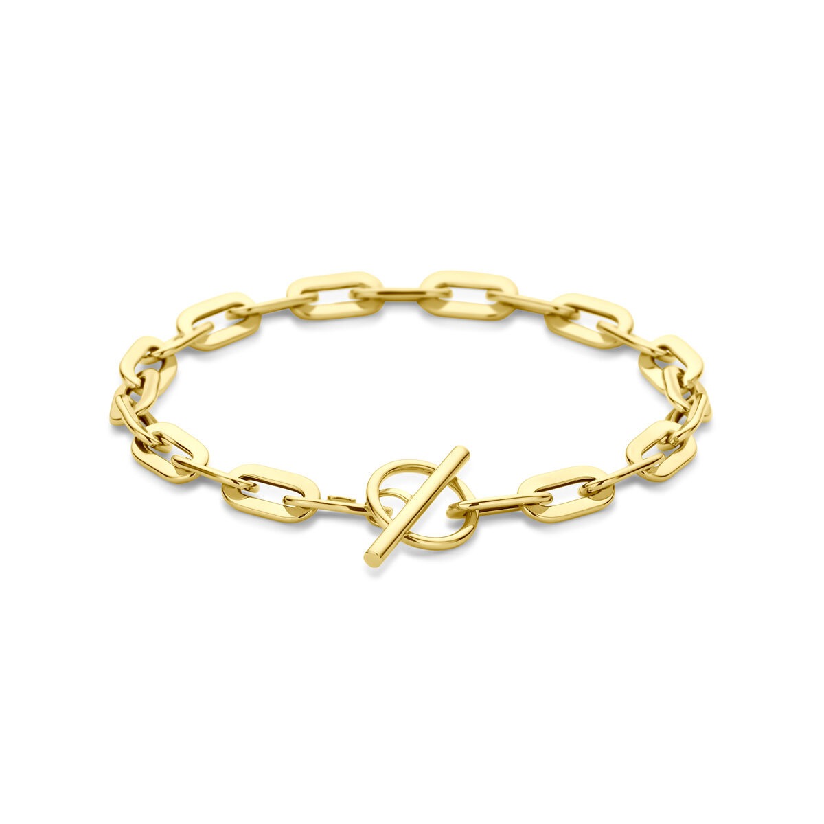 Bracelet en or 14 carats avec maillons ancre et fermoir à barrette, largeur 5,5 mm, longueur 19 cm.