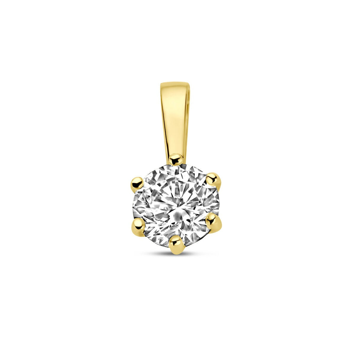 Pendentif en or jaune 9 carats avec zirconia, solitaire à chaton à 6 griffes.