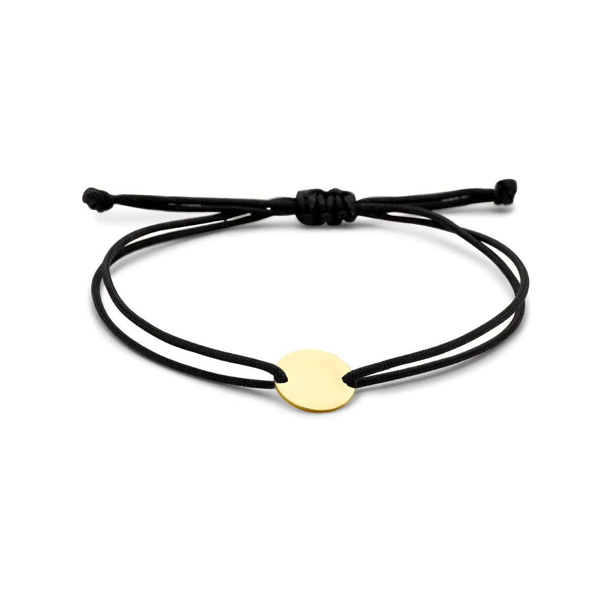 Bracelet en or jaune 14 carats avec un disque en polyester noir.