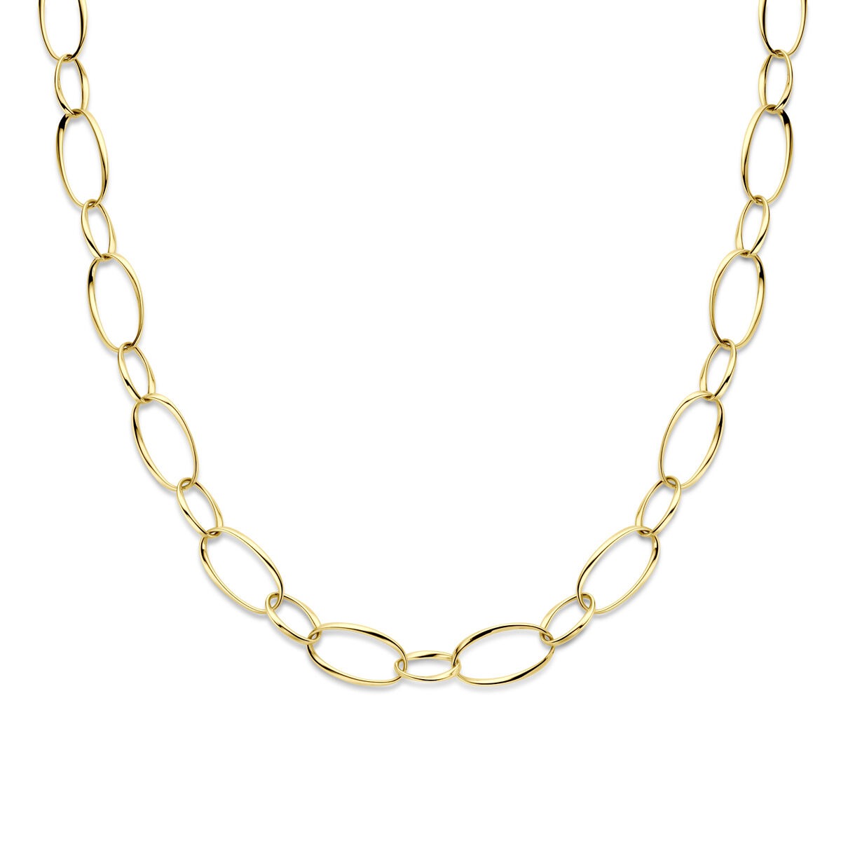 Collier en or jaune 14 carats avec de grosses mailles ovales.