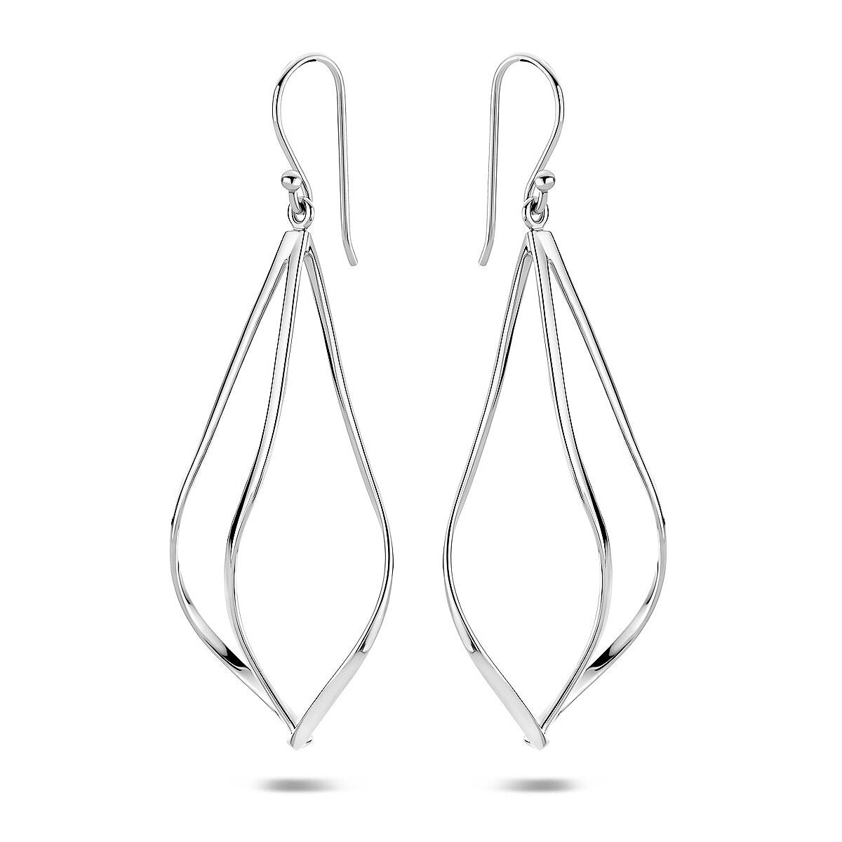 Boucles d'oreilles en argent rhodié 925, de forme allongée et stylisée, avec un design en deux parties.