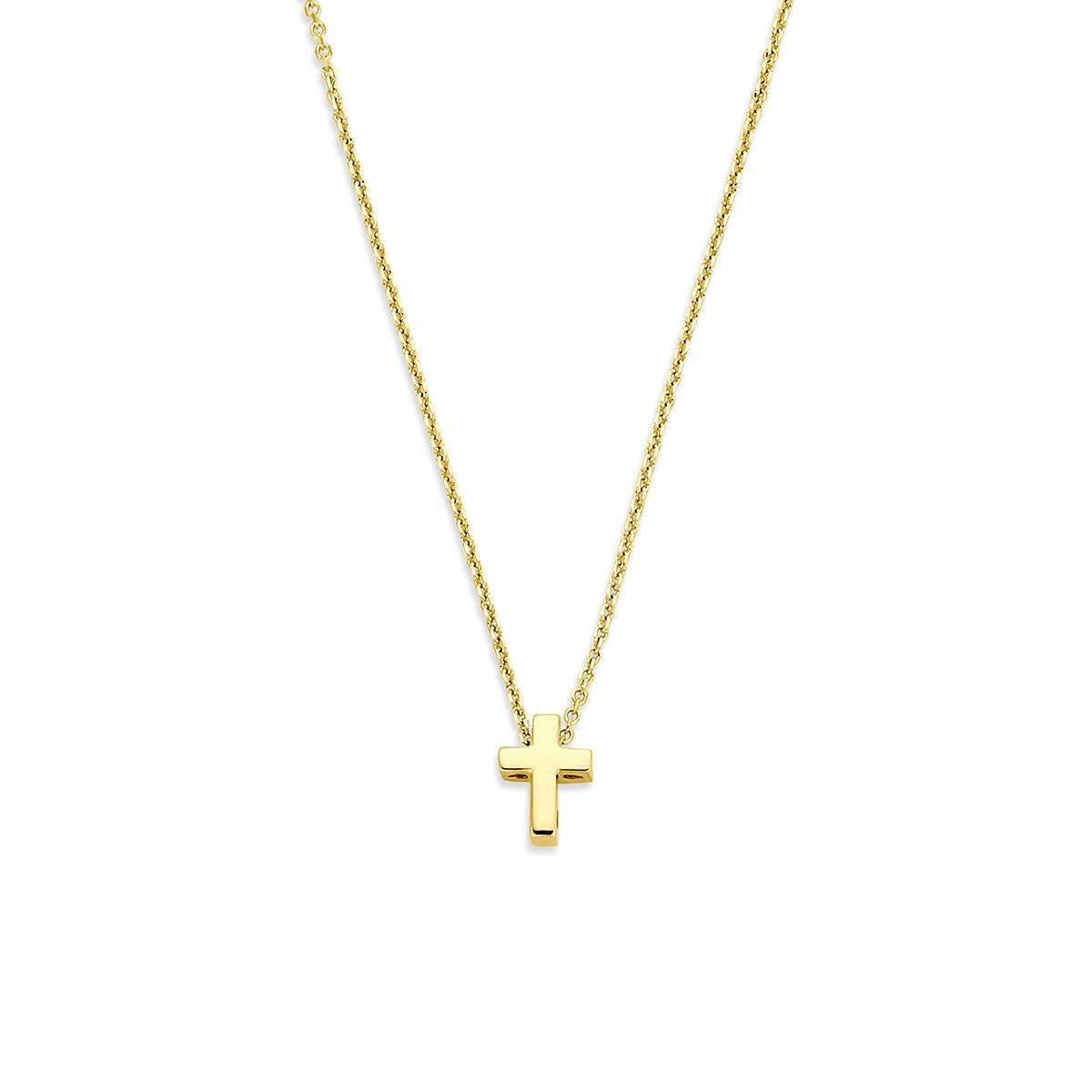 Collier en or jaune 14 carats avec un pendentif en forme de croix.