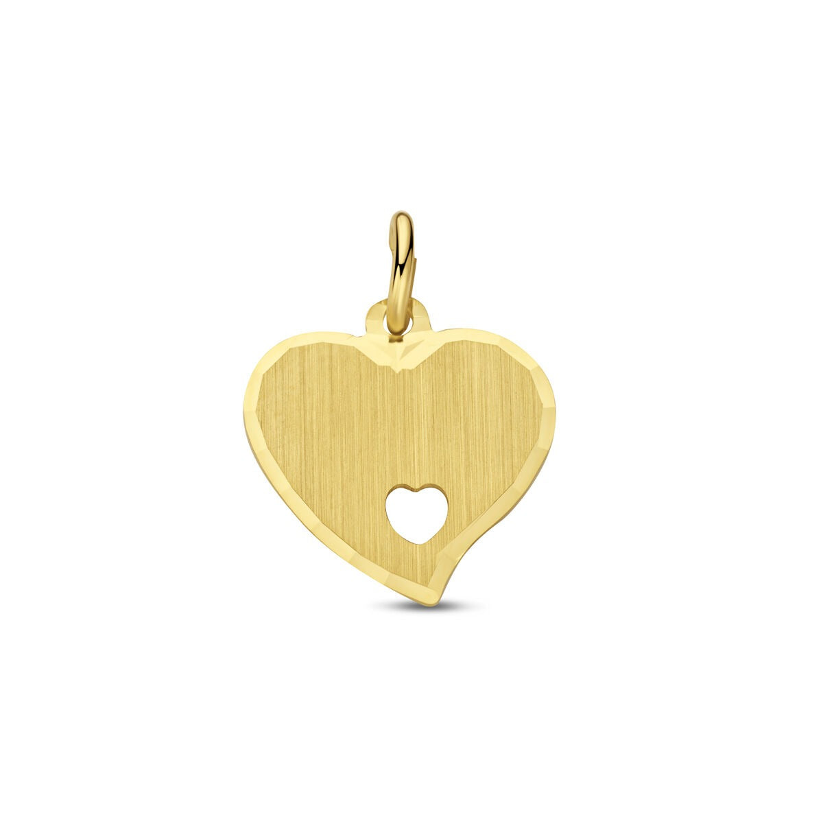 Pendentif en or jaune 9 carats en forme de cœur avec un petit cœur découpé.