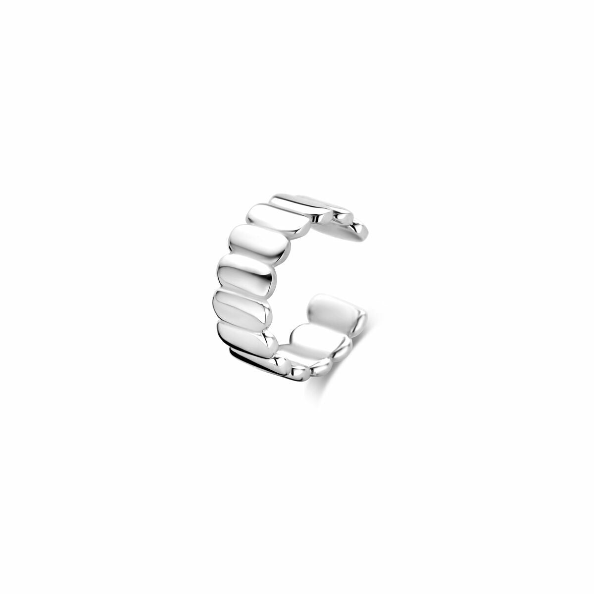 Boucle d'oreille en argent rhodié, forme ondulée, dimensions 11,5 x 4,5 mm.