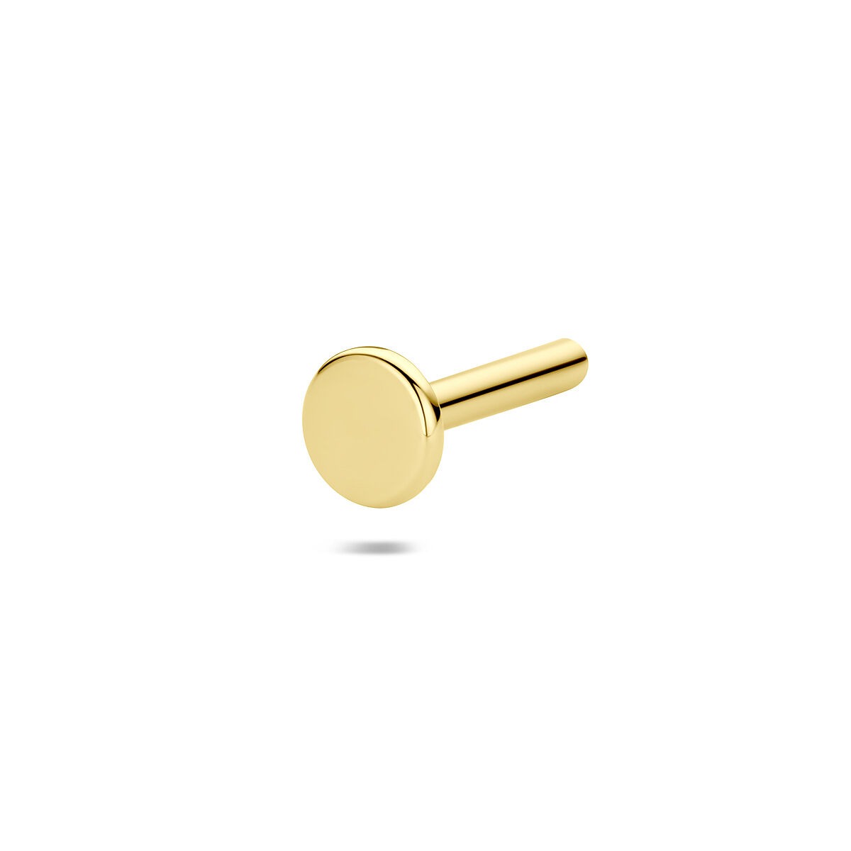 Stift en or en 14 carats pour piercings à dos plat, avec une finition lisse et brillante.