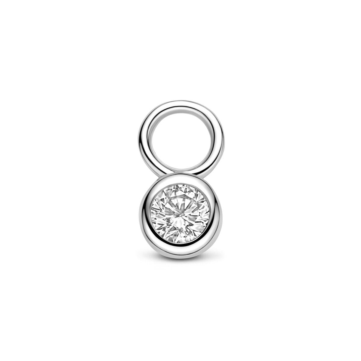 Pendentif en argent rhodié avec zirconium, forme ronde et détail brillant.