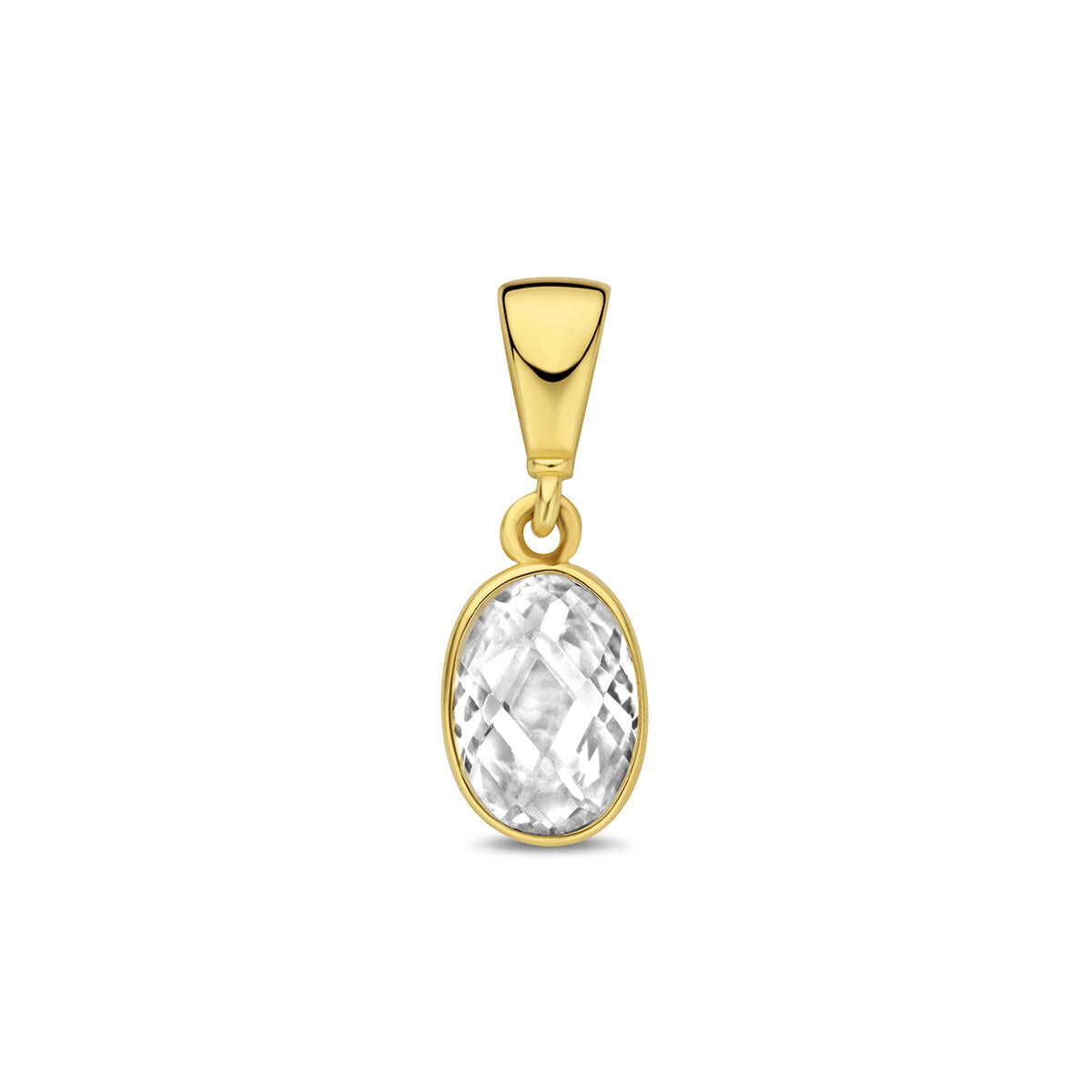 Pendentif en or jaune 9 carats avec une zirkonia ovale et facettée.