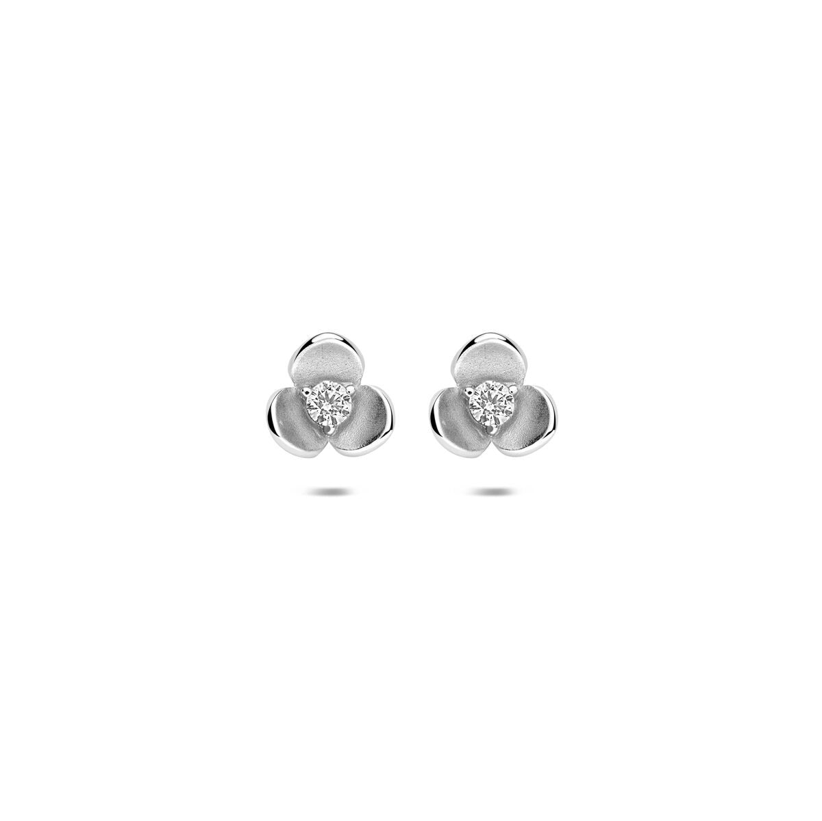 Boucles d'oreilles en argent en forme de fleur avec zirconia, diamètre de 7 mm.