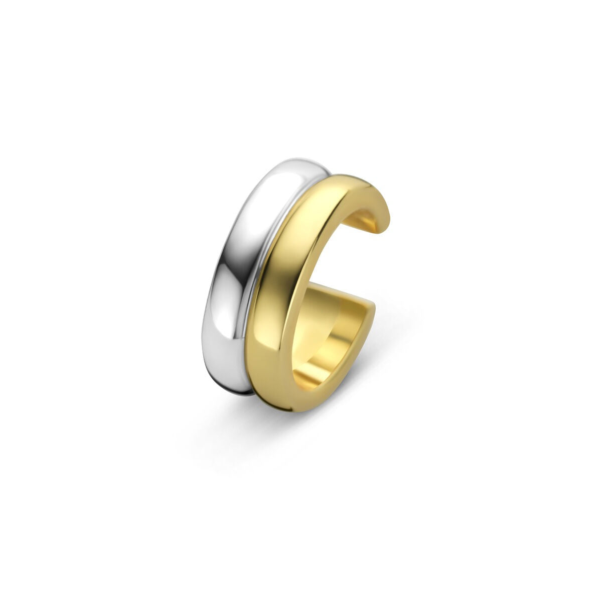 Boucle d'oreille ear cuff bicolore en argent 925, avec une finition dorée et rhodiée.