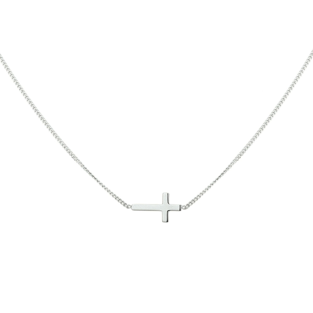 collier argenté avec croix, chaîne ancrée rhodiée