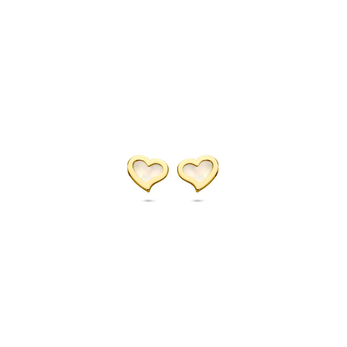 Puces d'oreilles en or jaune 14k en forme de cœur avec nacre