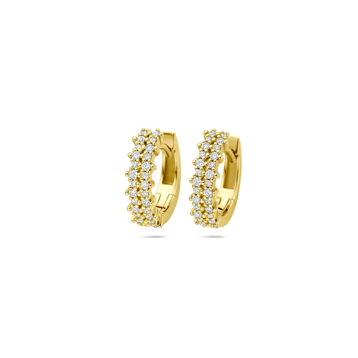 Boucles d'oreilles en or jaune 14 carats avec diamants, 0,27 ct, dimensions 12,5 x 4 mm.